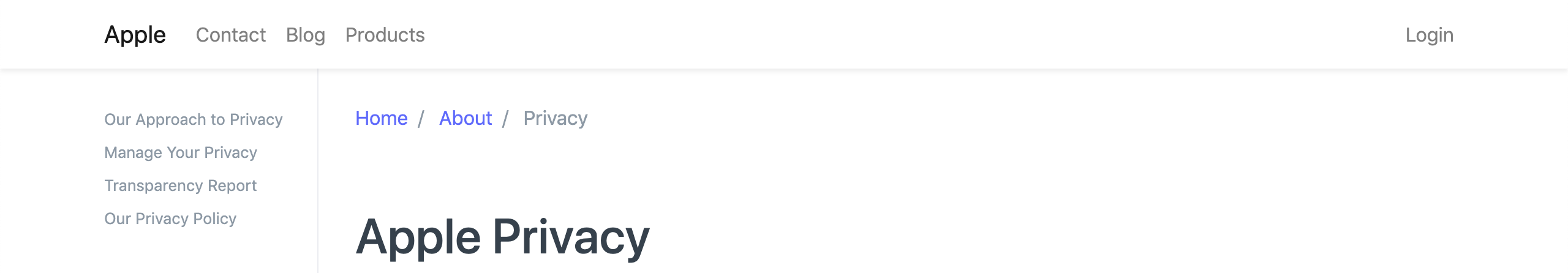 web page with breadcrumbs