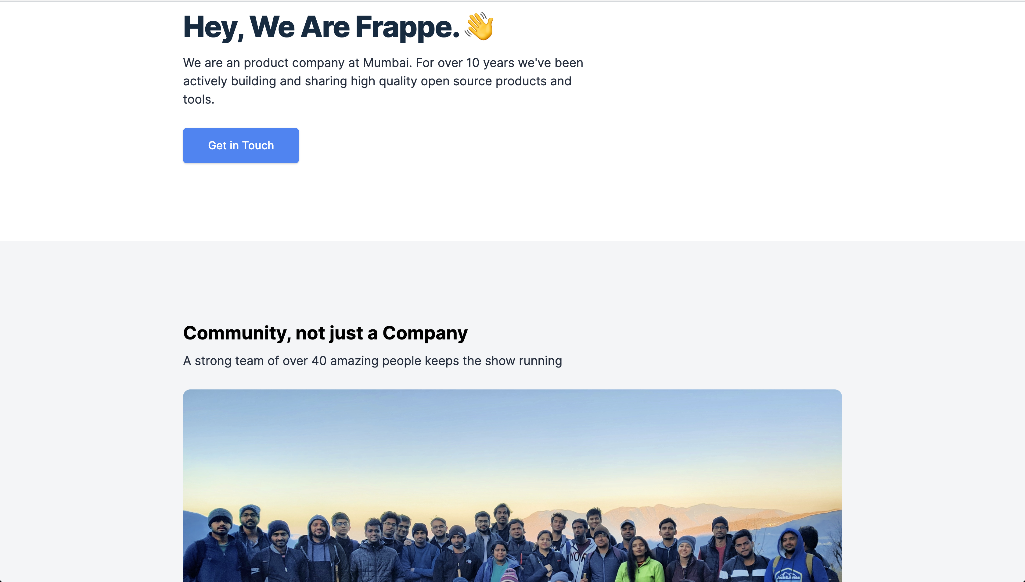 web page with more sections preview