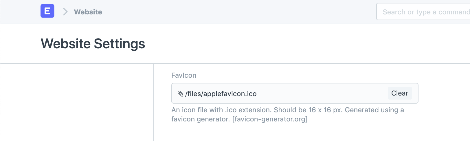 website settings favicon