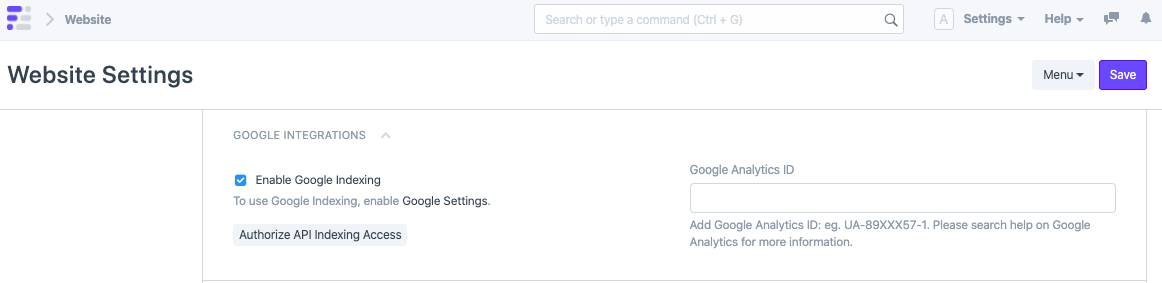 website settings integrations