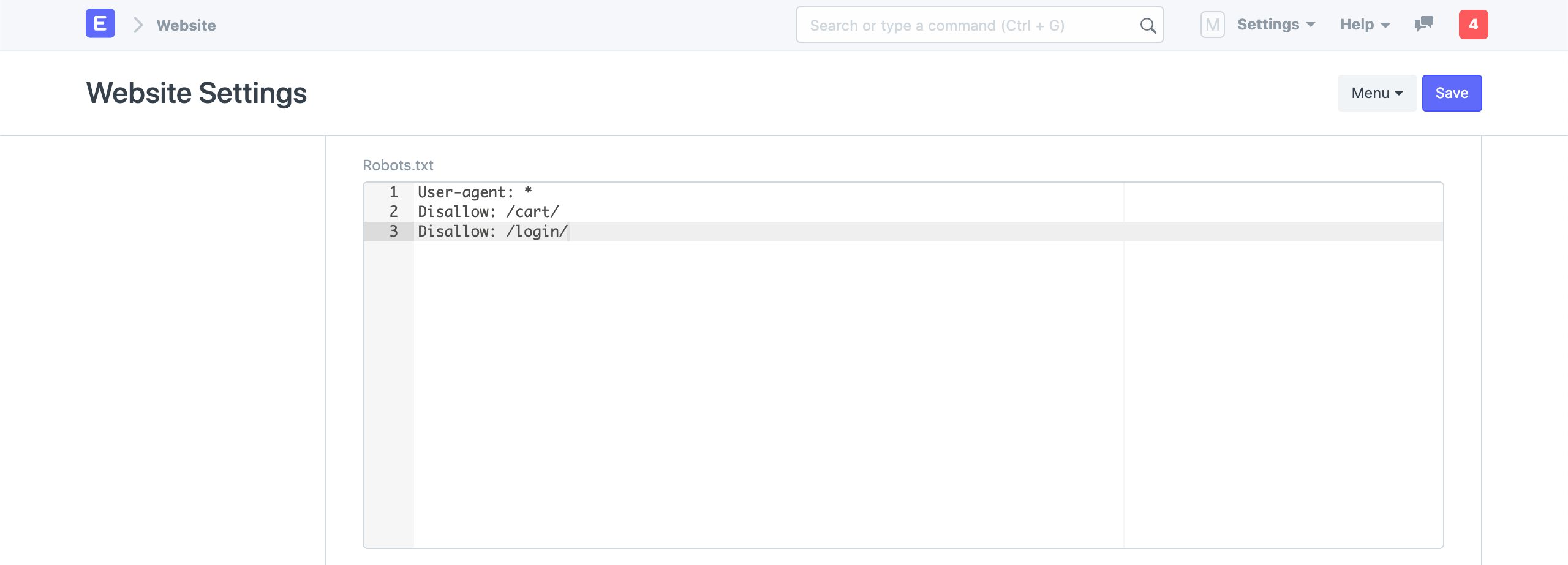 website settings robots txt