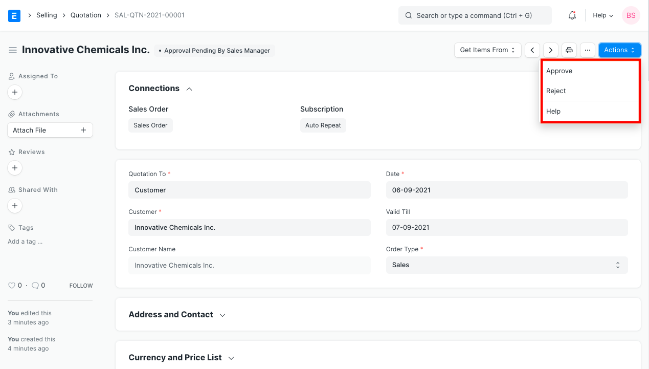 workflow action options