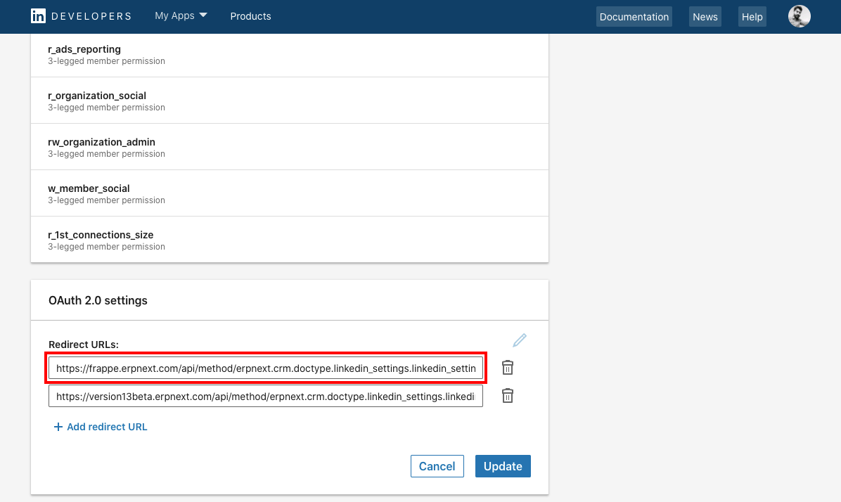 linkedin redirect urls