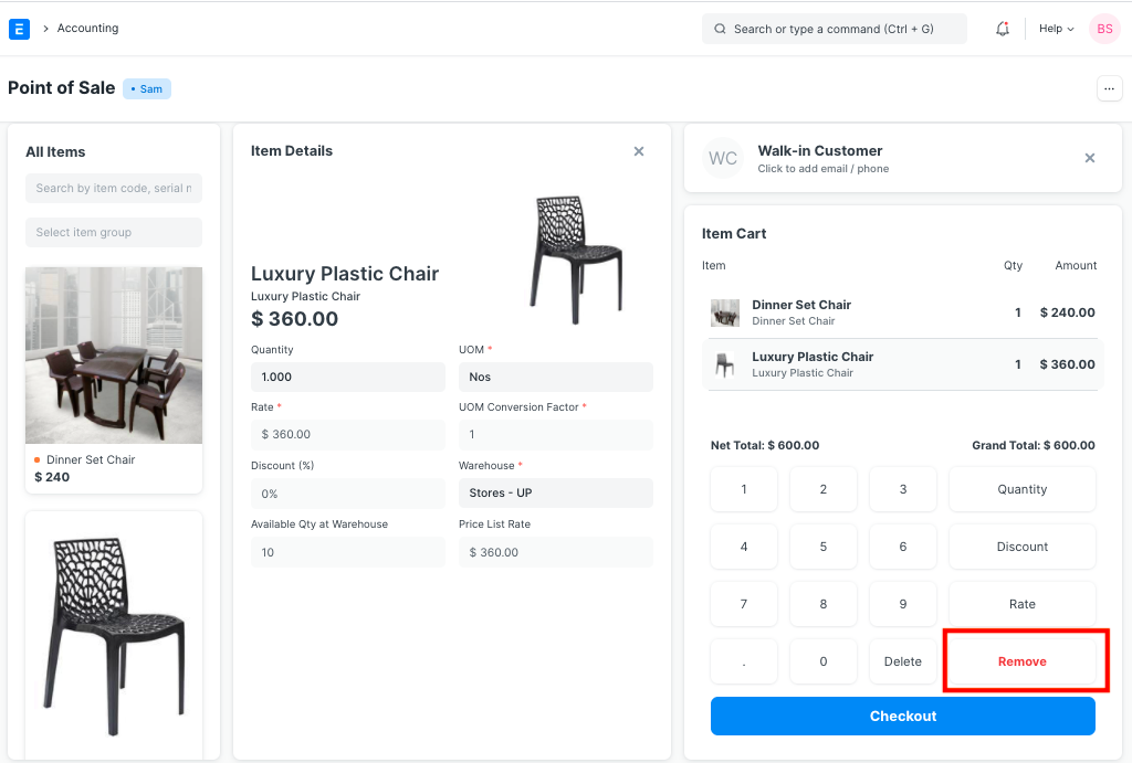 remove item from pos